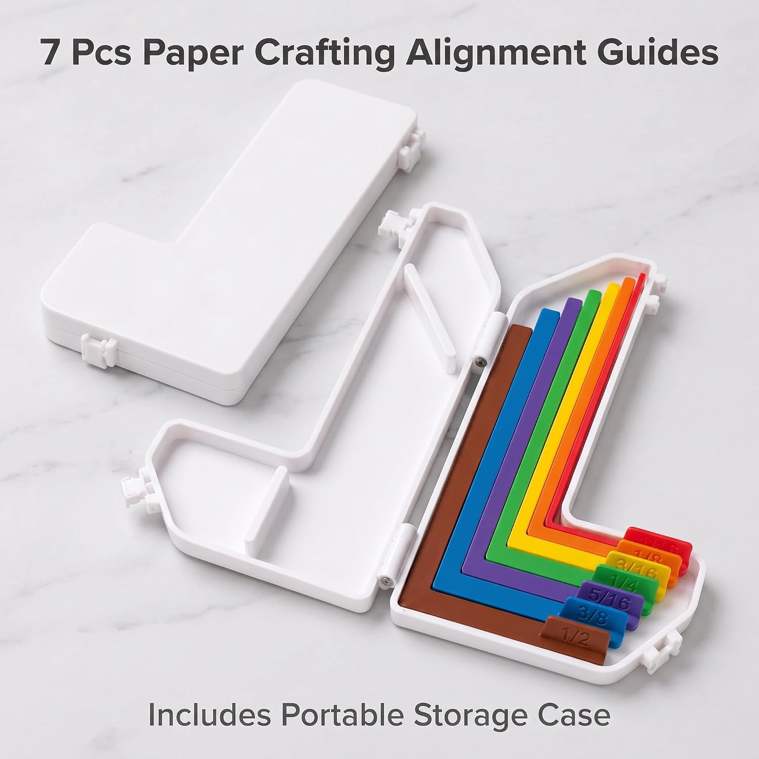 7 Pcs Paper Crafting Alignment Guides with Storage Case, Precision Layering & Matting Spacers for Card Making and Scrapbooking, Color-Coded Tools with Size Tabs, 1/16 to 1/2 Inch Increments