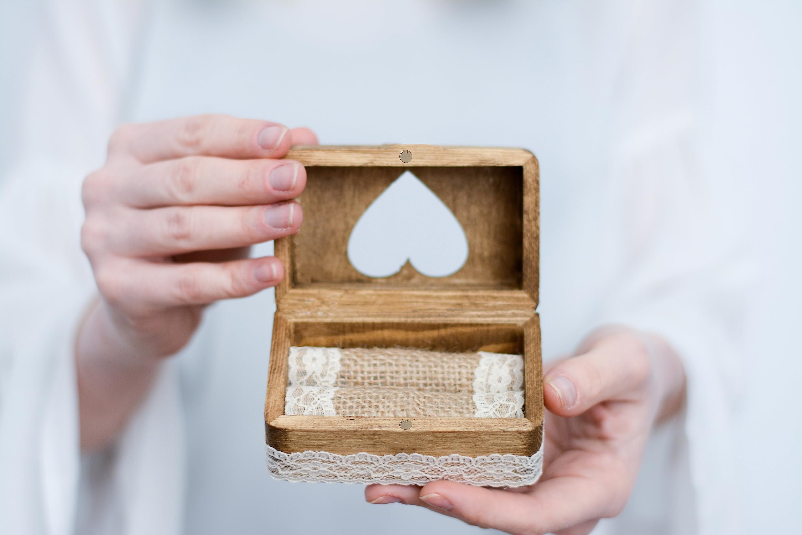 Holz Ring Box Ringkissen Hochzeit Ring Schatulle Ringschachtel Vintage Hochzeitsdeko, Braun