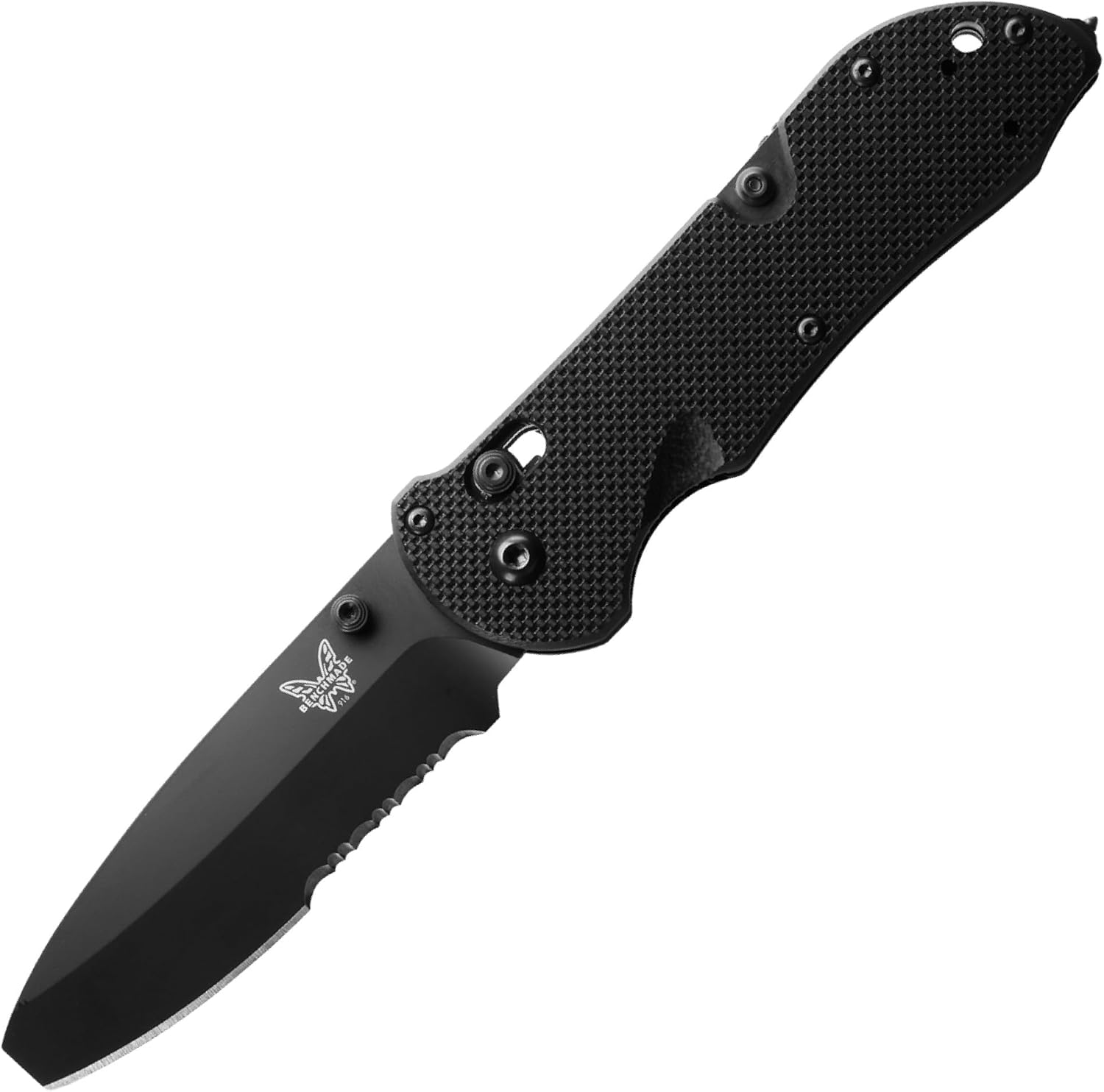 Benchmade - Triage 916 Serrated Rescue Knife, Opposing Bevel Blade, Glass Breaker and Safety Hook with Black G10 Handle (916SBK)