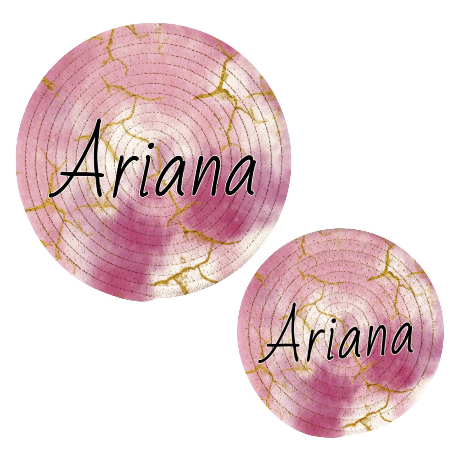 Custom Pilk Marble Golden Texture Pot Holders for Kitchen Personalized Cotton Round Holder Set of 2 Heat Resistant Customized Stylish Coasters Round Cotton Pot Holder for Hot Pots Pans