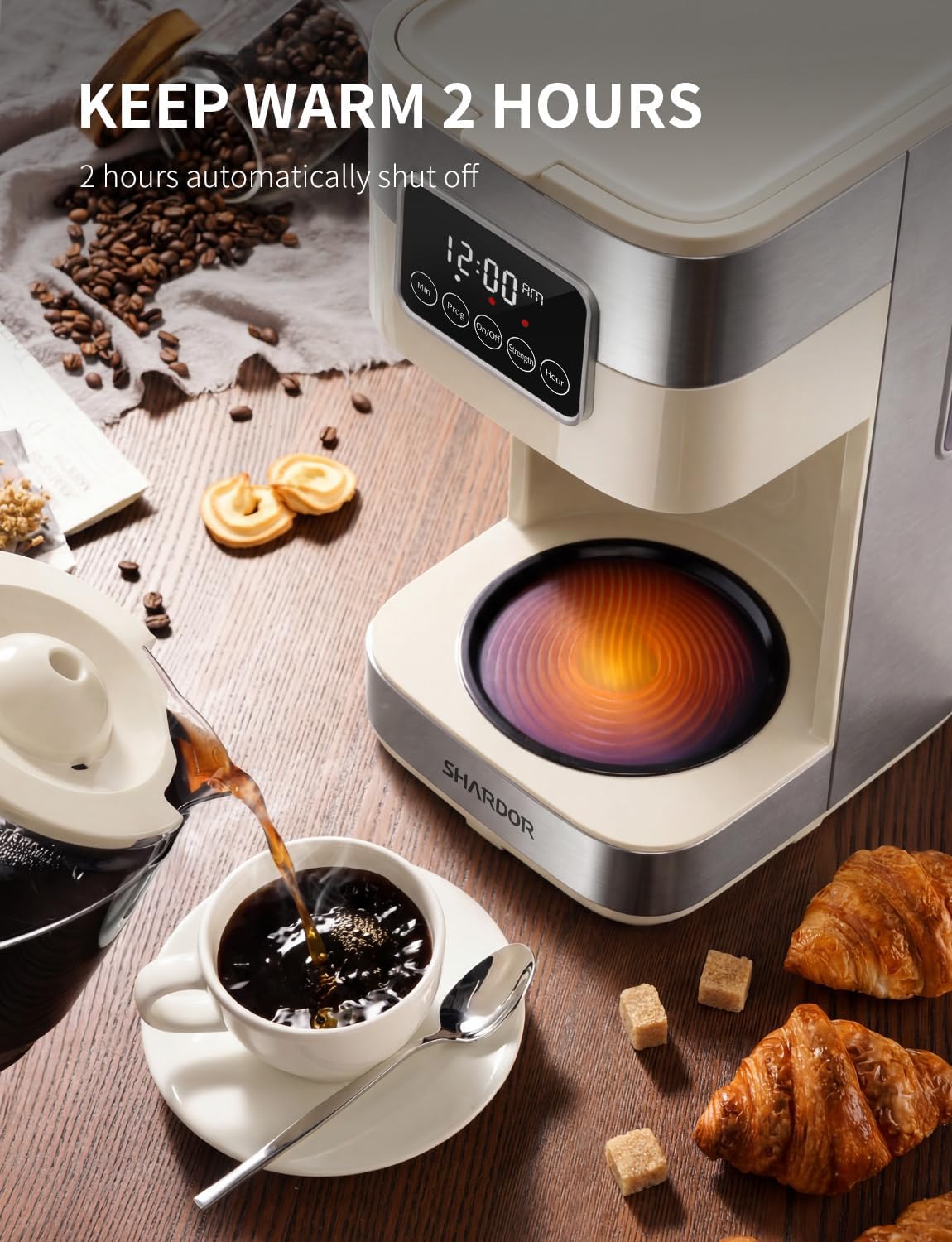 SHARDOR 10-Cup Programmable Coffee Maker, Regular & Strong Brew Drip Coffee Machine for Home and Office, Auto Shut Off, Permanent Filter (Beige) image 5