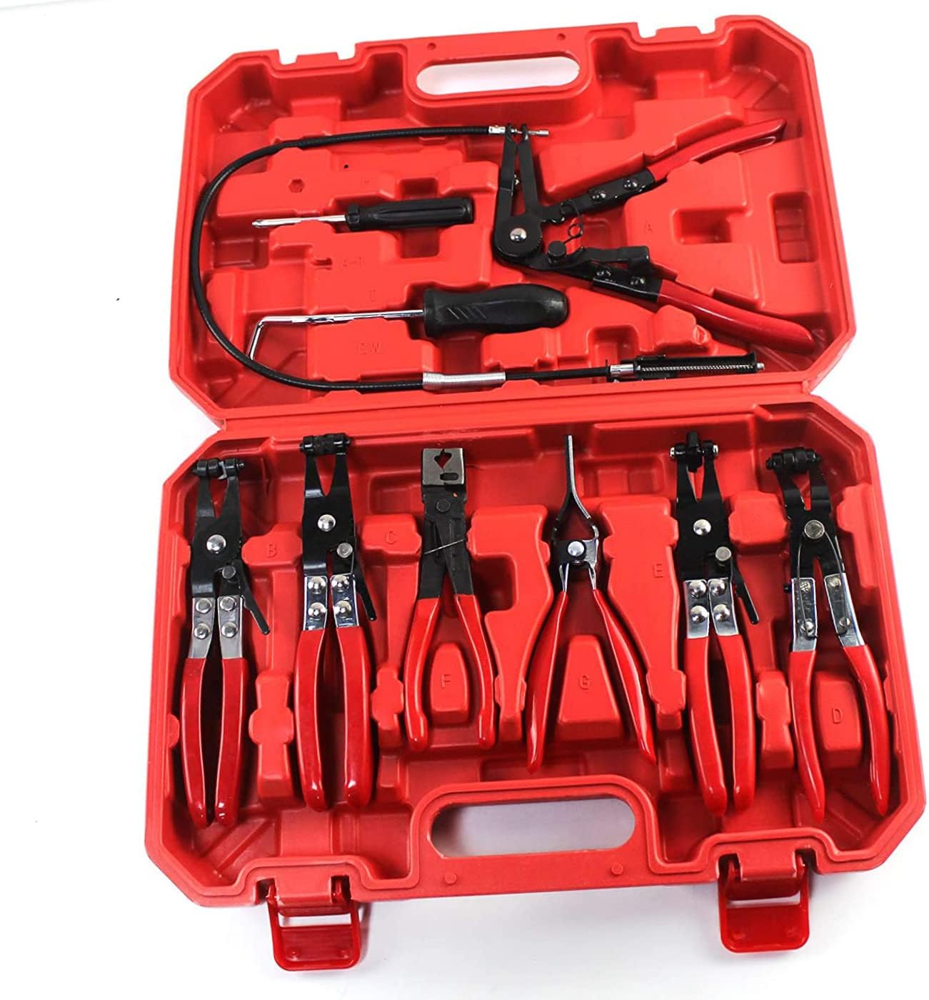 Wire Long Reach Hose Clamp Pliers Set with 9PCS Clamp Pliers Fuel Oil Water Hose Auto Tools Part for Replacement of Fuel, Oil and Water Hose, Removal and Locking of Clamps