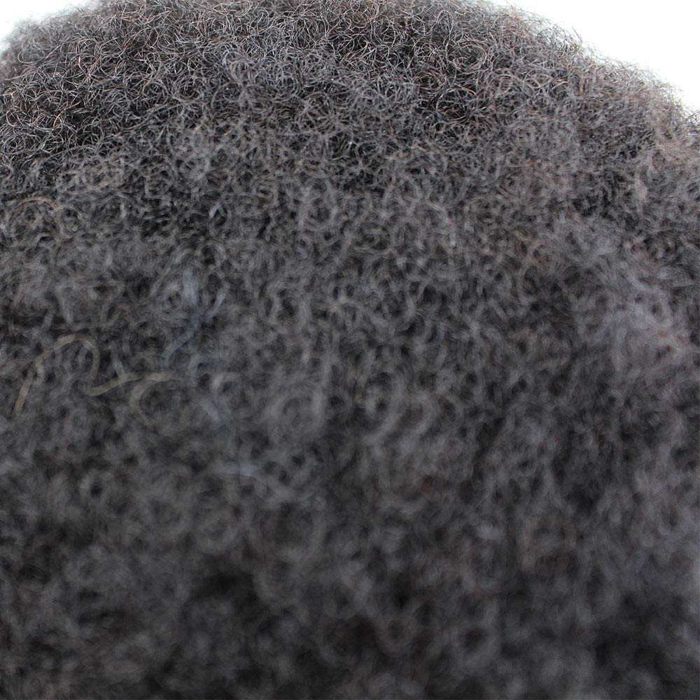"Fine Mono Base" Afro 6mm Curl Men Human Hair System Replacement Toupee Hairpiece Installation Wig Prosthesis for Hair Loss Alopecia(#1B Natural Black Brown Color)
