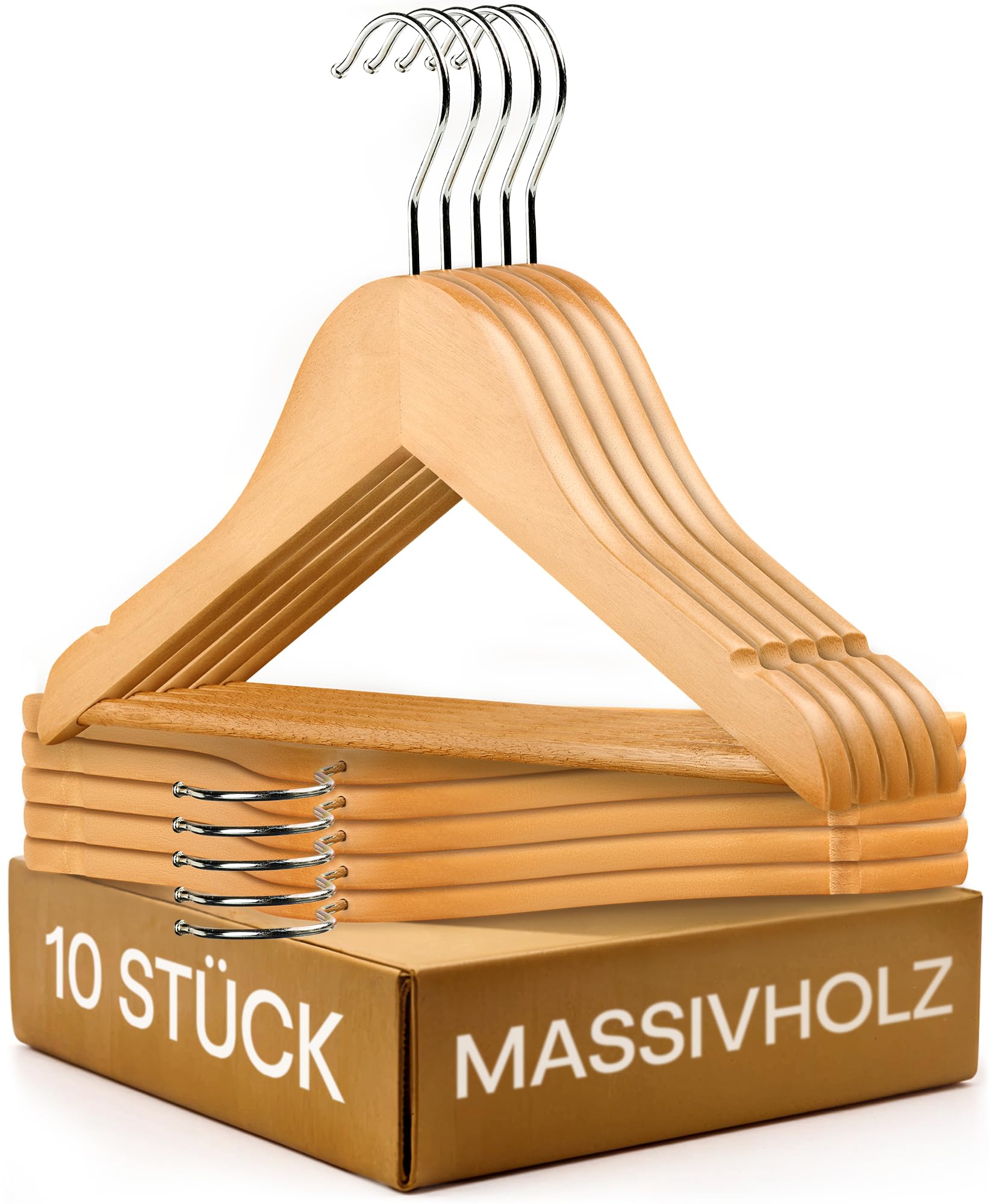 Praknu Kinderkleiderbügel Holz mit Haken 360° Drehbar - 10er Set - Robustes Natur Buchenholz FSC® - Perfekte Ordnung für Kinderkleidung - Kleiderbügel Kinder