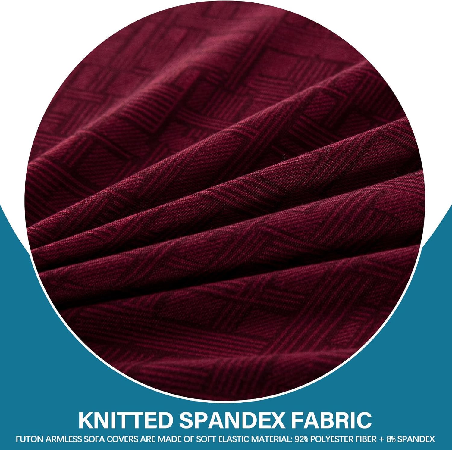 Folding Armless Sofa Cover, Printed Futon Cover High Stretch Futon Slipcover Soft Removable Armless for Living Room Bedroom-Wine Red-Large