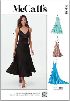 McCalls M8475BB Womens Evening Gown Dresses Sewing Pattern Packet, Design Code M8475, Sizes 20W-22W-24W-26W-28W