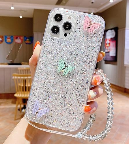 Funda brillante para Samsung Galaxy A32 5G (no compatible con 4G), funda de lujo con purpurina bonita y brillante con diamantes 3D de mariposa