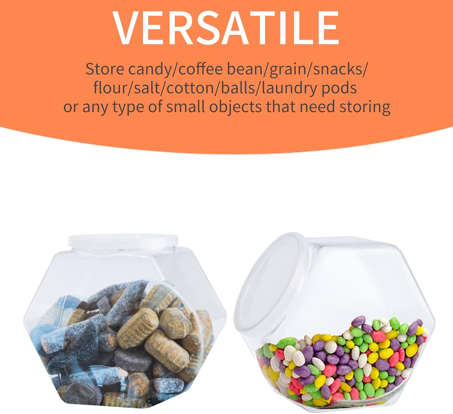 CAGSIG Candy jars with lids 8 Pack Plastic Candy Jars with Lid, Hexagon Candy Jars Cookie Jars for Kitchen, Clear Candy Containers for Snacks, Candy, Cookie, Dog Treats, Coffee Pod(30 OZ)