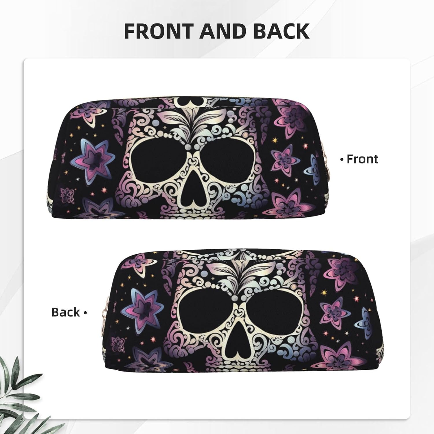 Leather Makeup Bag for Purse Travel Portable Small Pencil Bags for Women Men Cool Skull Cosmetic Bag with Zipper Pencil Pouch Aesthetic Coin Pouch Adults Desk Organizer image 3