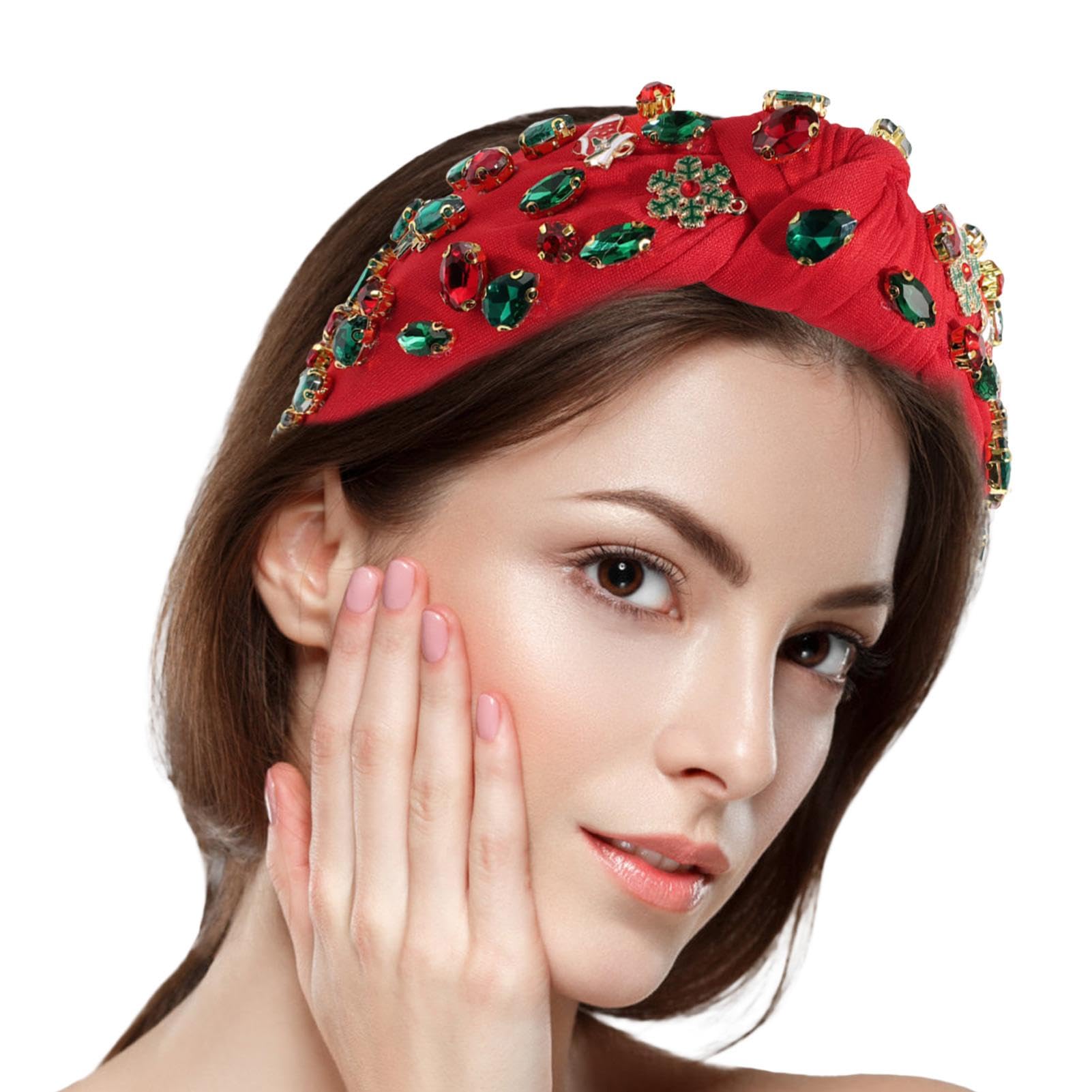 Fasce per capelli con nodo a tema natalizio, fasce natalizie, fasce natalizie con perline, fasce per capelli a forma di albero di Natale, fascia per capelli a forma di albero di Natale