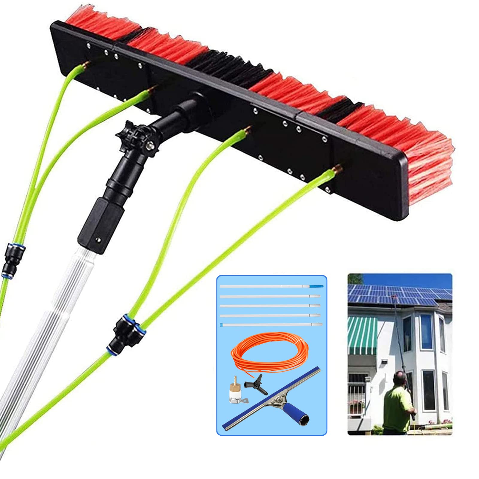 DUANHOZ 3-12m Window Cleaning Pole,Window Cleaner Kit,Water/Hose Fed Pole,Window Cleaning Brush Equipment,Cleaning Photovoltaic and Solar Panels/8m Rod/50cm Brush Head
