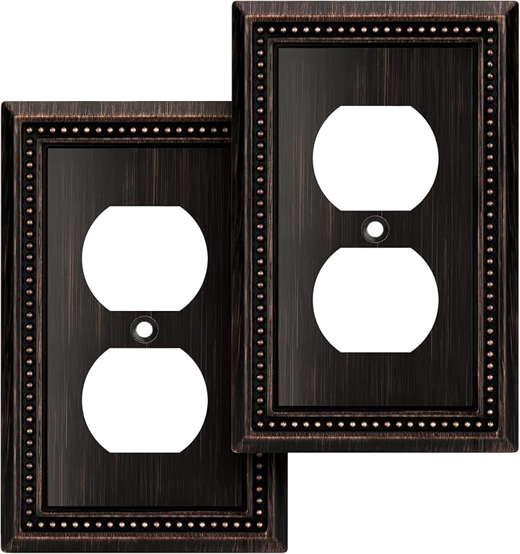 Sunken Pearls - Placa de pared decorativa resistente para interruptor de salida (doble dúplex, 2 unidades, bronce envejecido)