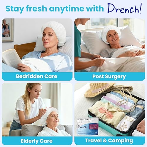 Miniatura 6 de Drench - Cápsulas de champú sin enjuague - Tapa de champú y acondicionador sin agua - Cápsulas de lavado de cabello seco para ancianos o postrados