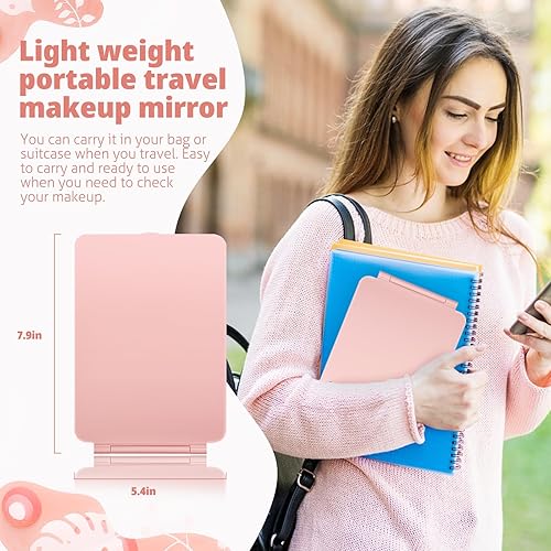 Miniatura 6 de Espejo de viaje para maquillaje, espejo rosa recargable con 72 luces LED, baterías de 1000 mAh, 3 modos de luz de colores, espejo de escritorio