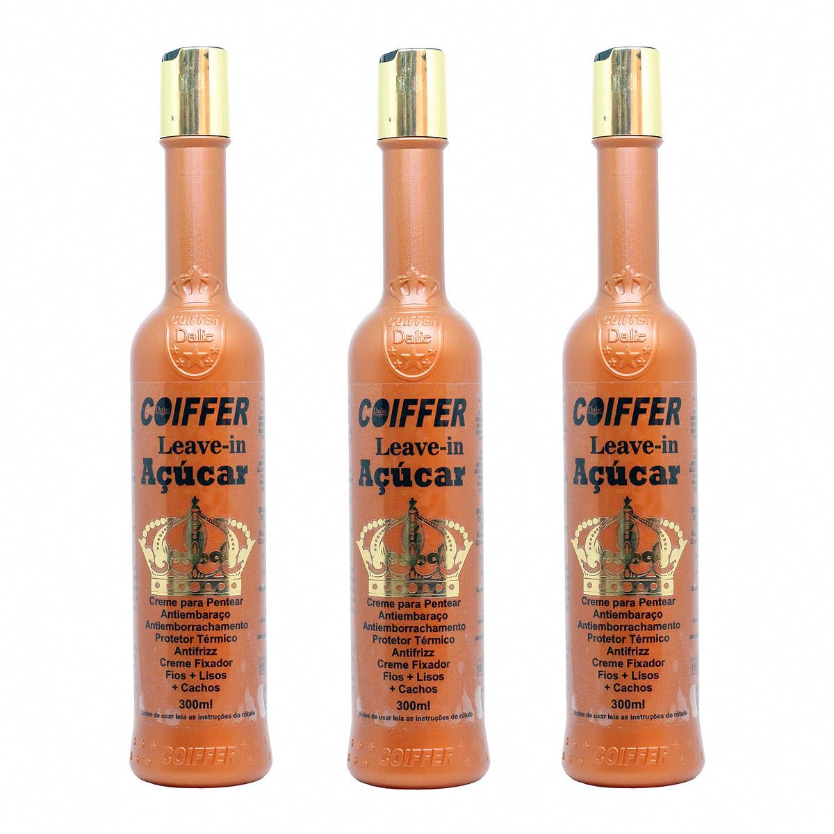 Kit 3 Leave In Coiffer Açúcar Anti Frizz Protetor Térmico 300mL | Tratamento Reconstrutor