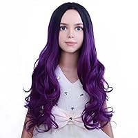 Vista 11 de Peluca larga rubia para niños y niñas, pelucas rubias claras largas onduladas para niños, pelucas sintéticas con parte media Negro