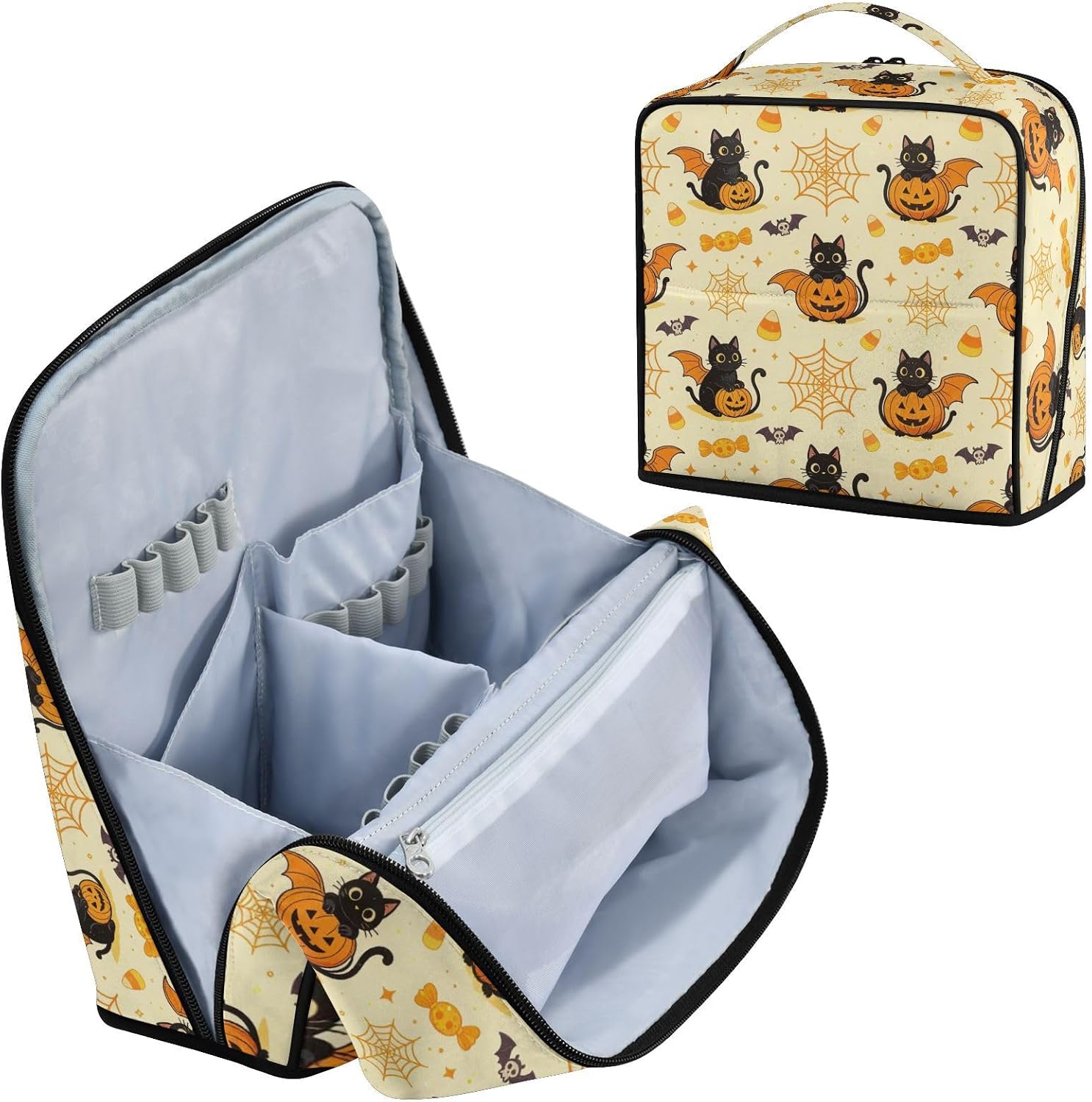Cosmetic Bags with dividers Halloween Black Cat Witchy Magical