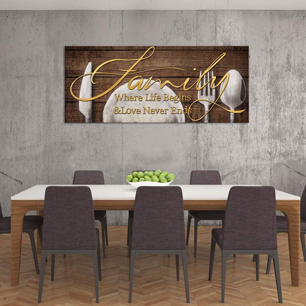 WELMECO Sweet Home Inspirational Motto Quotes Canvas Wall Art Family Sign Poster Prints Vintage Brown Framed Picture for Home Kitchen Dining Room Living Room Wall Decoration Large 20x48 Ready to Hang
