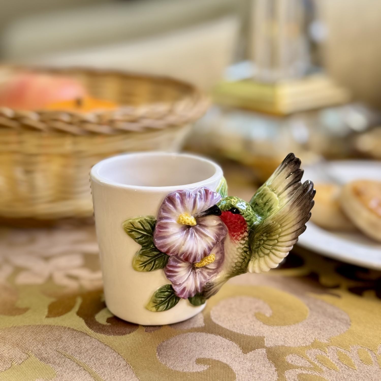 2PCS Ceramic 3D Hand-painted Ltalian Espresso Cup, Mug, 90ml/3Oz（Hummingbird ）