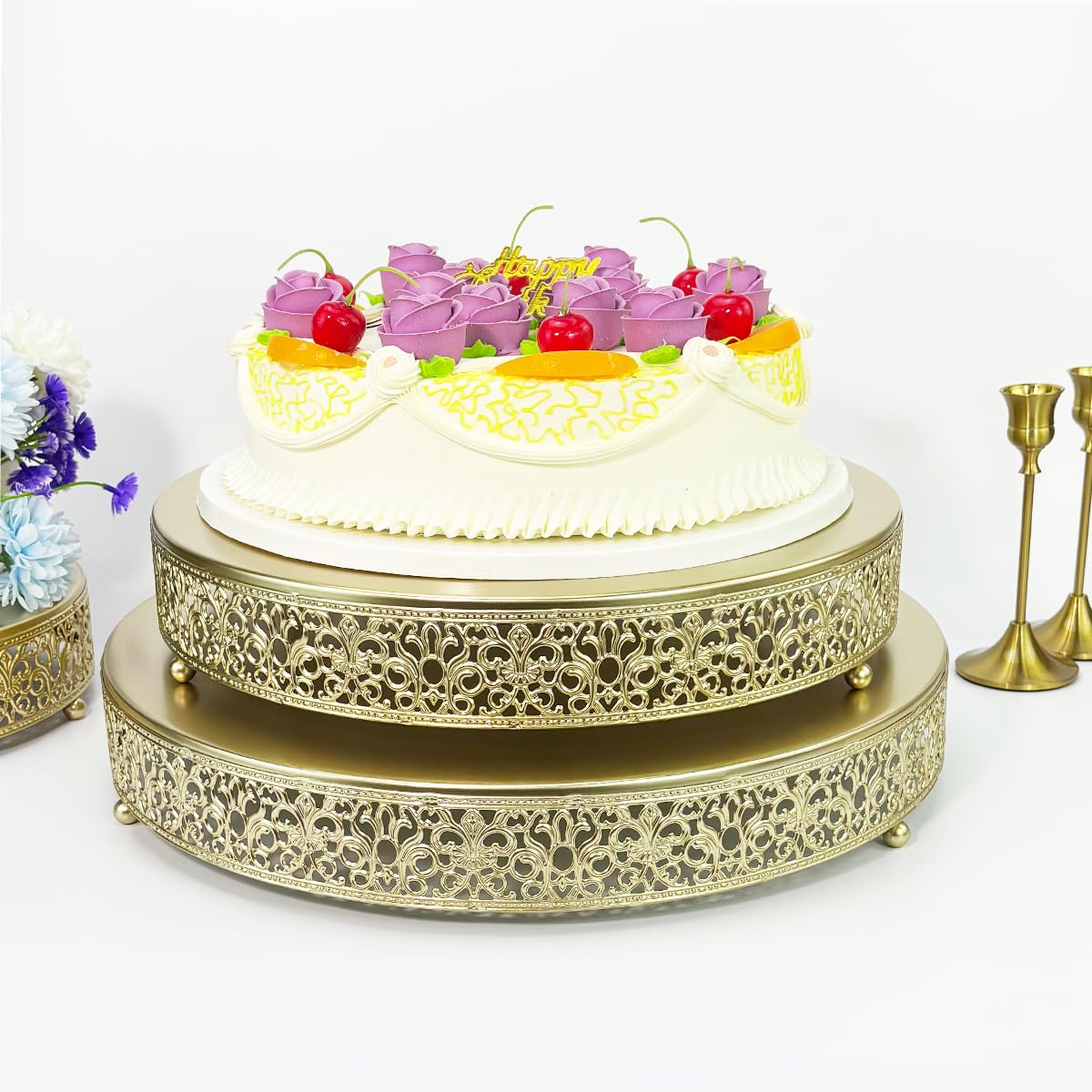 2 soportes de metal para tartas, 14 y 16 pulgadas, soporte redondo grande para cupcakes, postres, decoración para bodas, fiestas, cumpleaños, baby showers, aniversario, pedestal de pastel, plato de