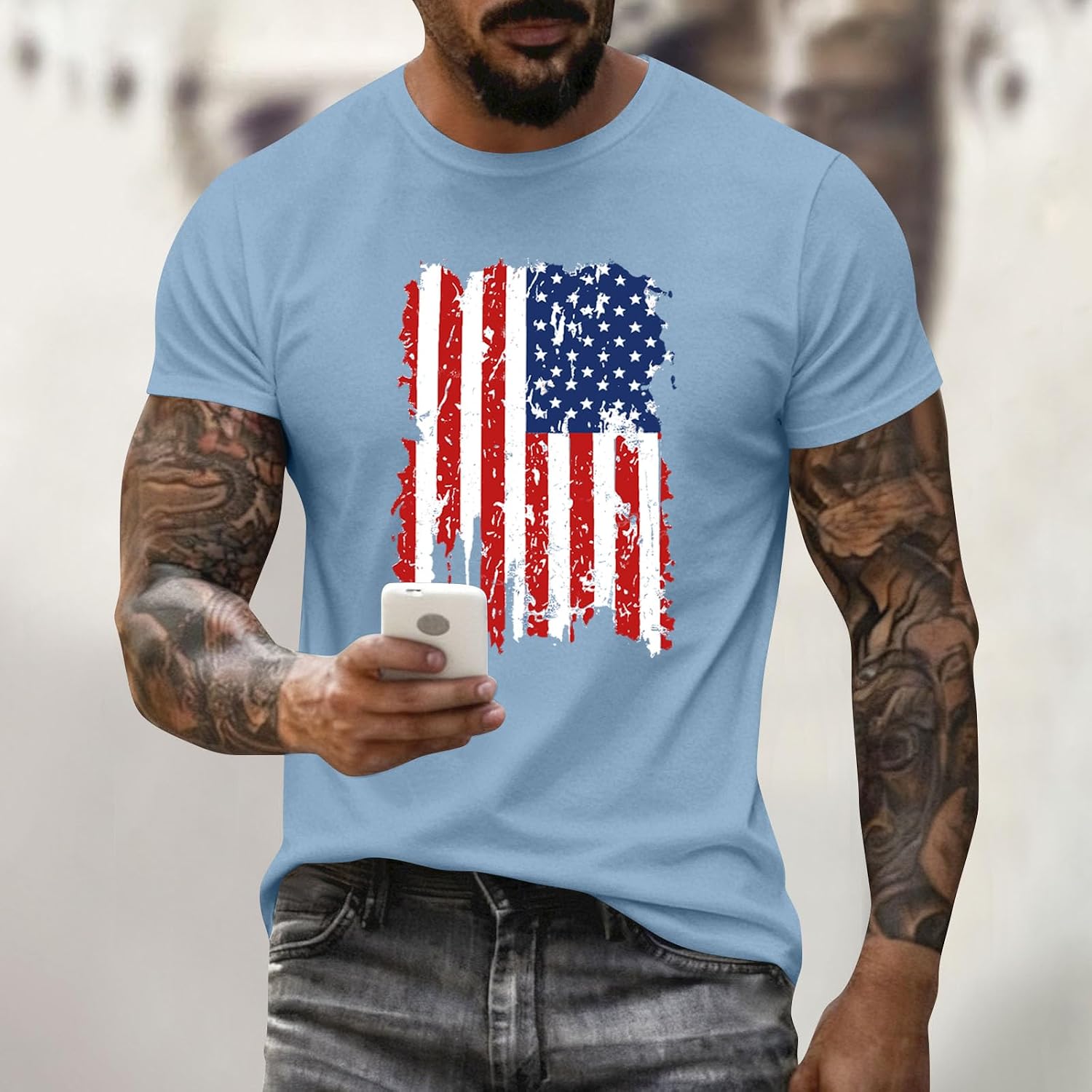 Men's 250 Anniversary America Shirts, American Flag T-Shirt, Short Sleeve Crew Neck Independence Shirts