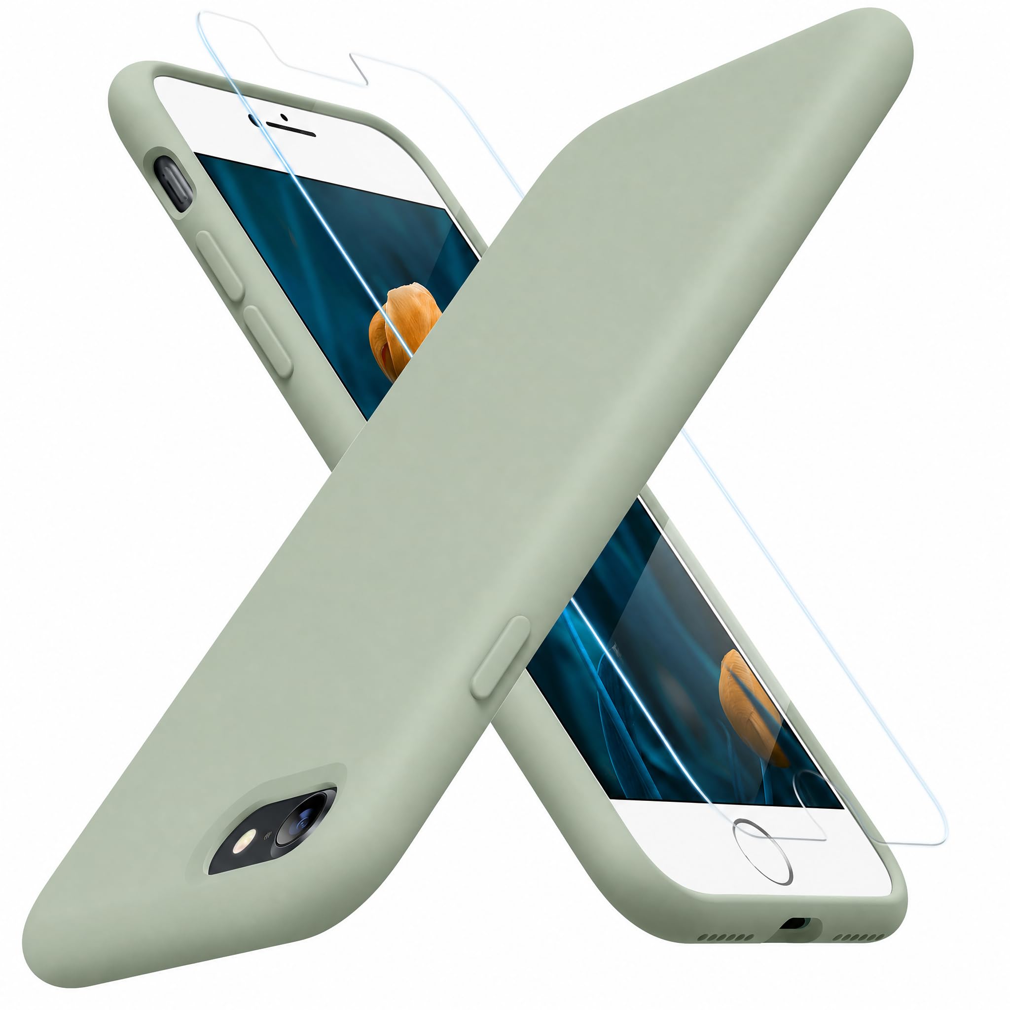 miracase Ultra Slim Designed for iPhone SE Case 2022(3rd Gen)/iPhone SE 2020 Case(2nd Gen)/iPhone 7 Case/iPhone 8 Case with Screen Protector, Multi-Color Silicone Shockproof Phone Case Patina Green Patina Green iPhone SE3/SE2/8/7