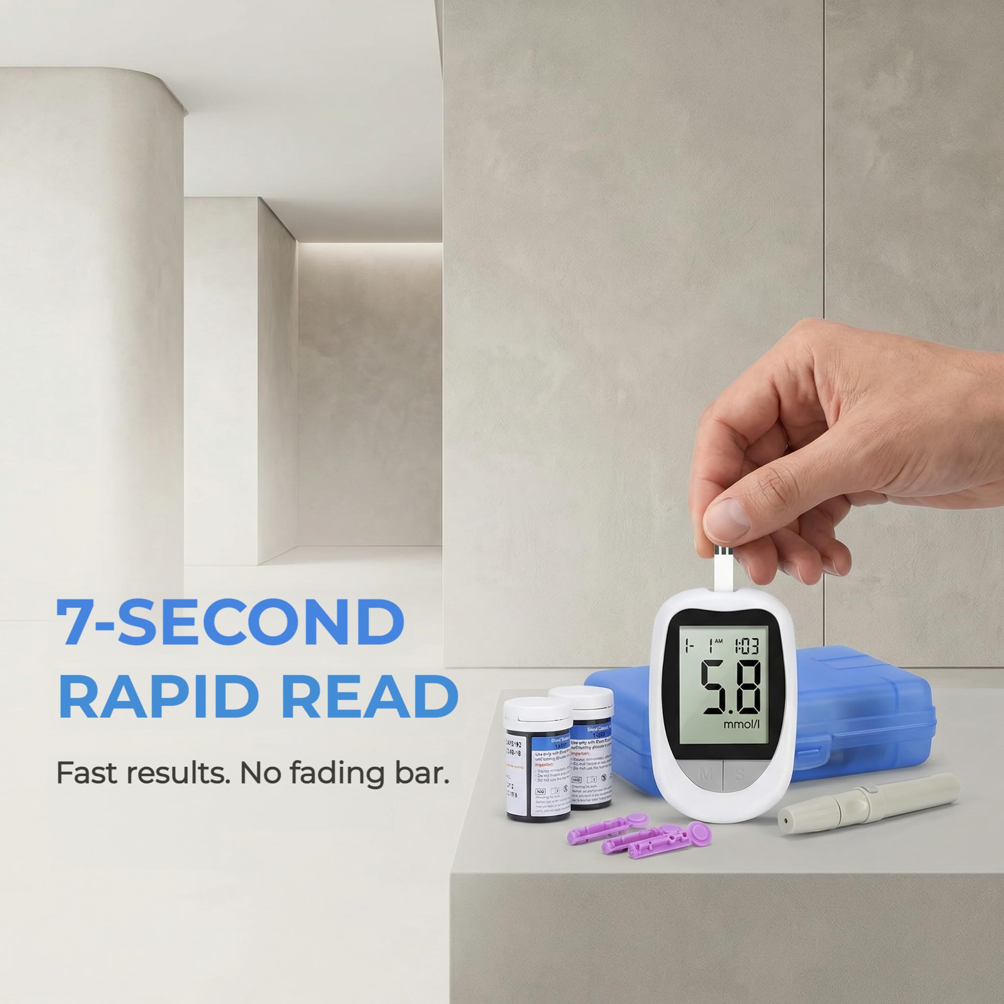 Blood Glucose Monitor Landing Device Kit with 100 Strips & 100 Lancets, Proudly Canadian Accurate Blood Sugar Meter Testing System, Carrying Case & Sealed Sterile Packaging for Medical Use — view 7