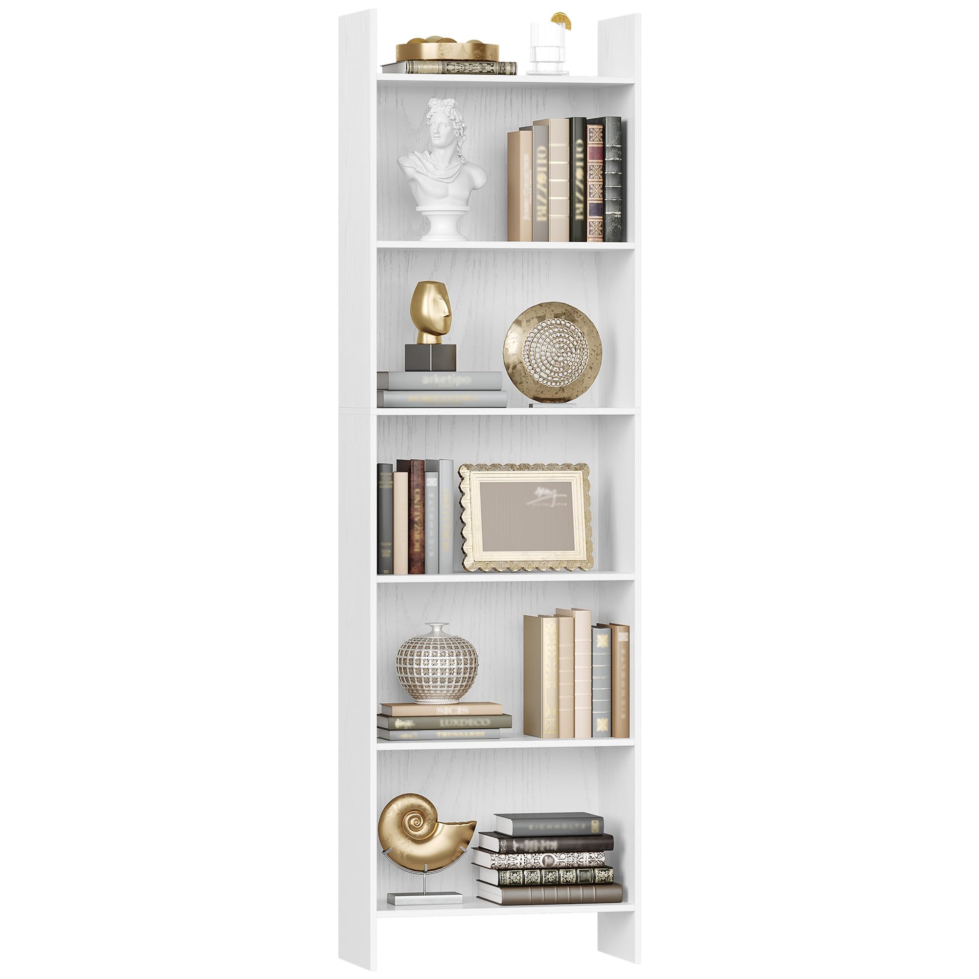 Hzuaneri Librería, Estantería de 6 Niveles, para Salón, Estudio, Oficin, Dormitorio, Estilo Escandinavo, 24 x 48 x 170 cm, Blanco 01103XBC