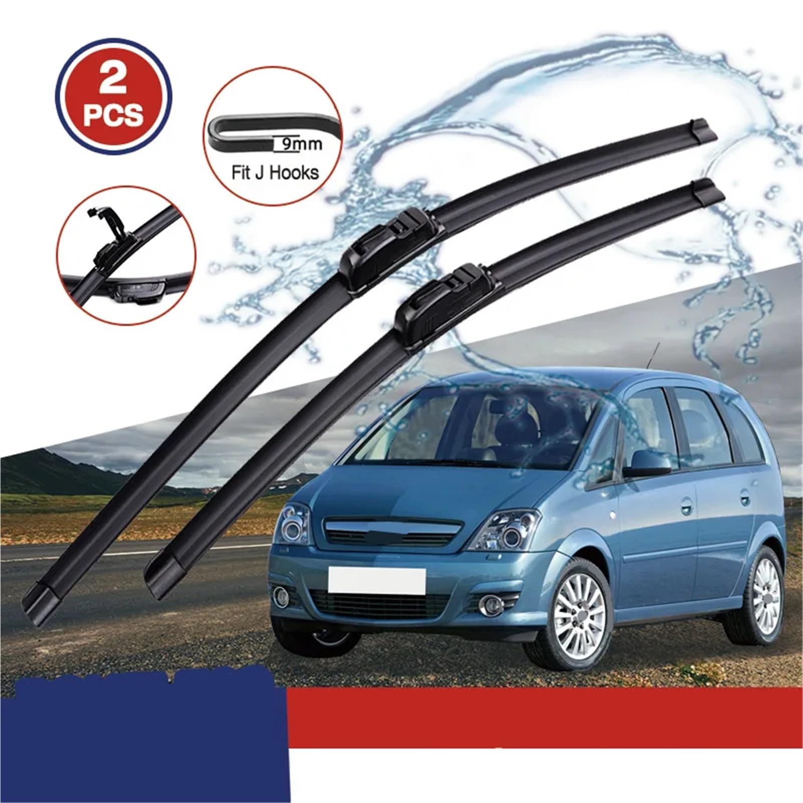 Limpiaparabrisas Delantero Para Coche Compatible Con Opel Para Meriva A 2003-2010 Limpiaparabrisas De Coche Limpiaparabrisas Sin Hueso De Goma Suave Para Tipo U Automotriz Silencioso HD 24"+24"