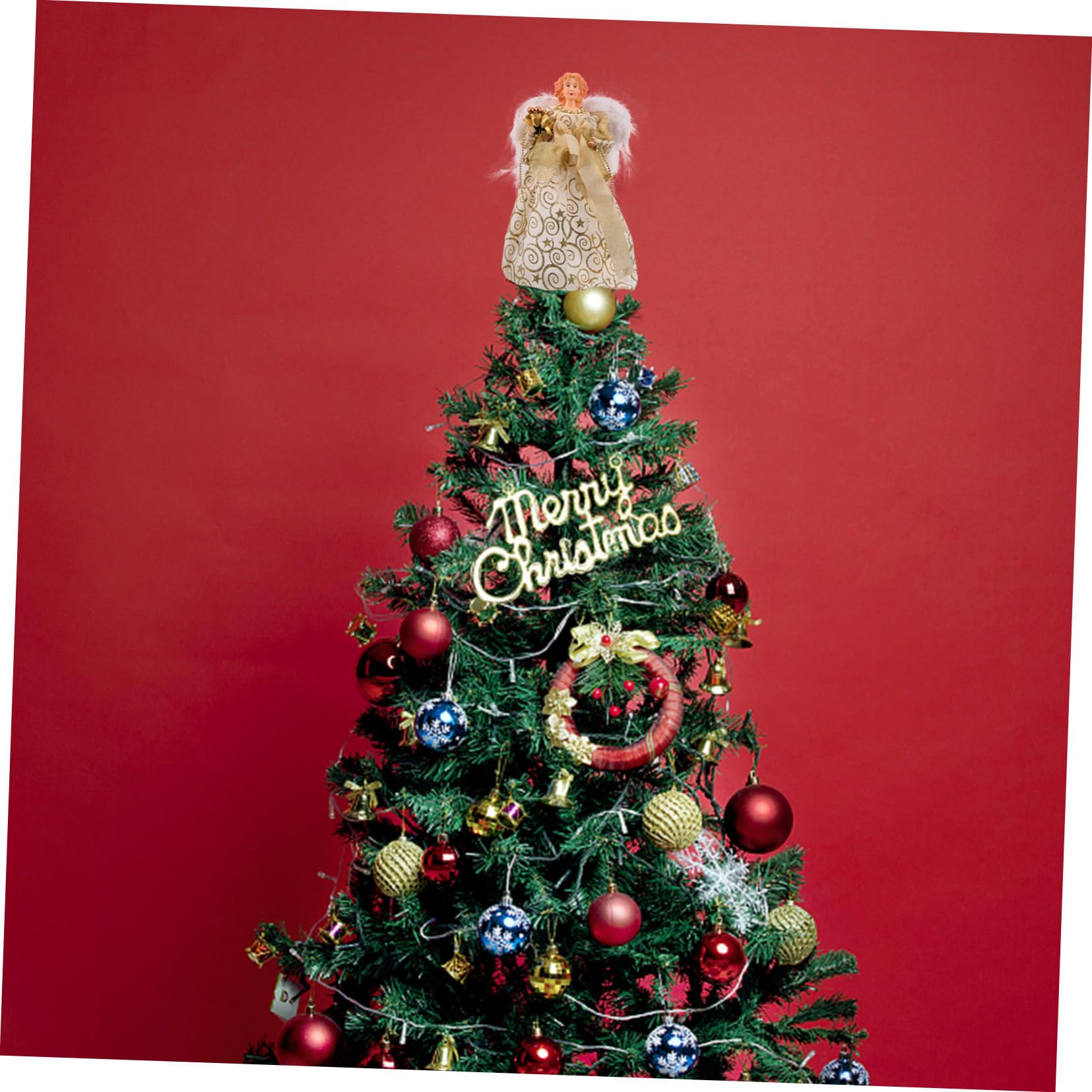 Pequeña Estatuilla Ángel para Árbol Navidad Decoración Topper con Alas De Tela para Fiesta Navideña y Adornos Hogar