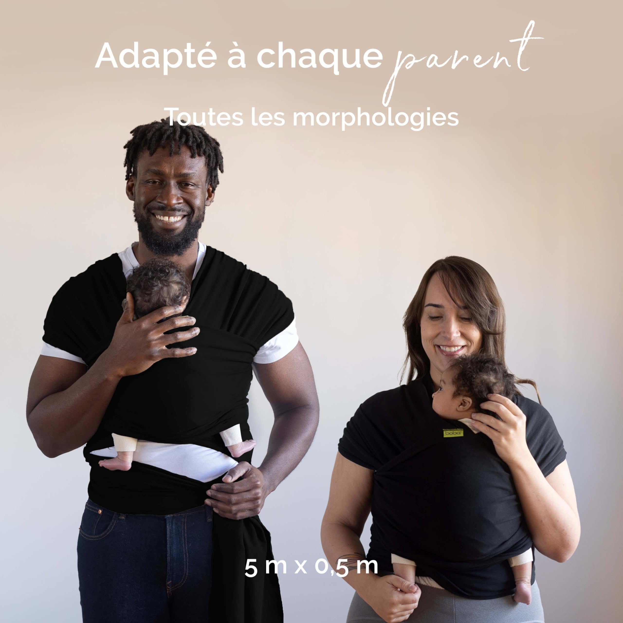Boba Wrap Écharpe de Portage Originale Noire pour Bébés Jusqu'à 16 kg