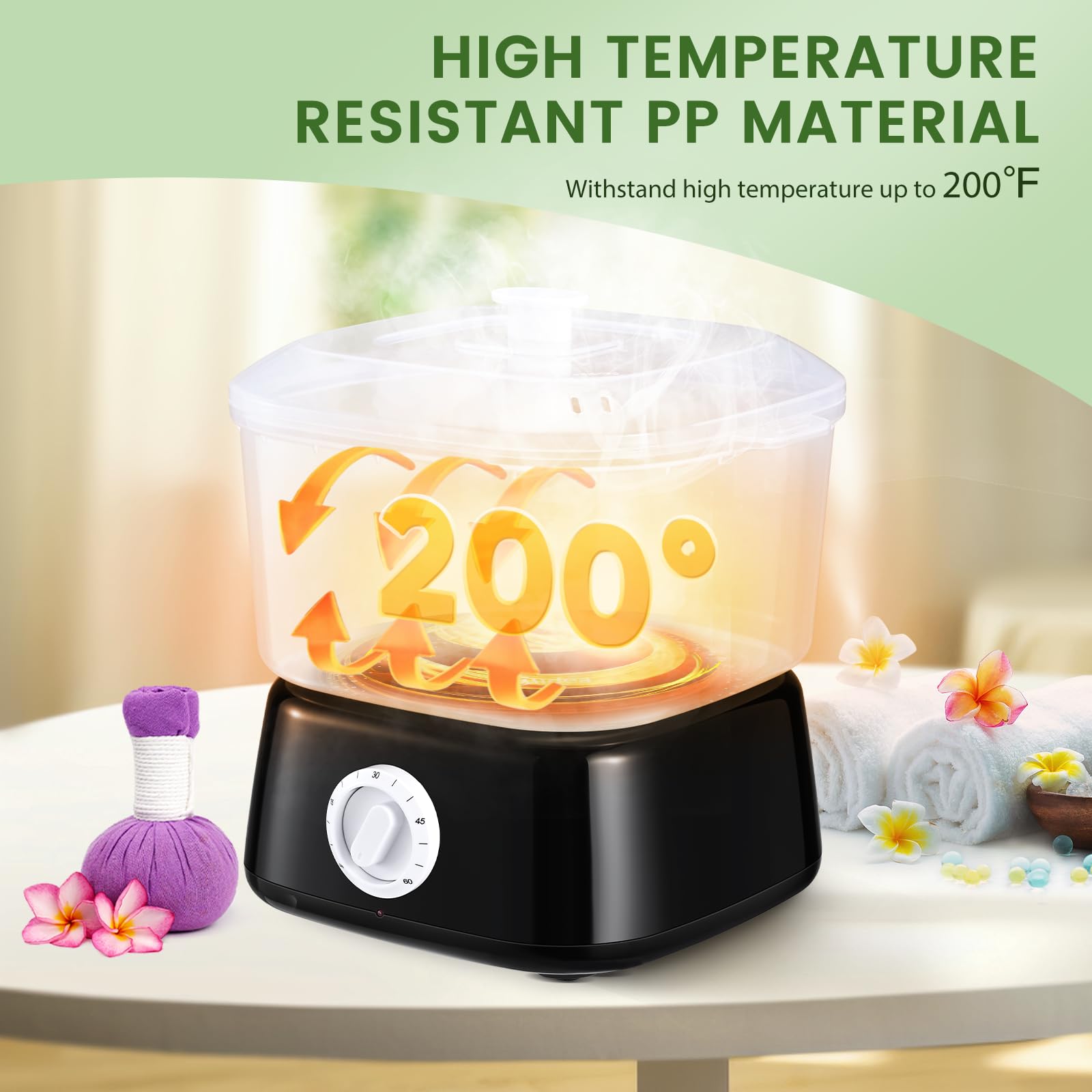 Scaldasalviette Elettrico – Vapore A 200°F In 10 Minuti, Timer 60′, Capacità 3L Per Spa, Casa E Salone (Nero)