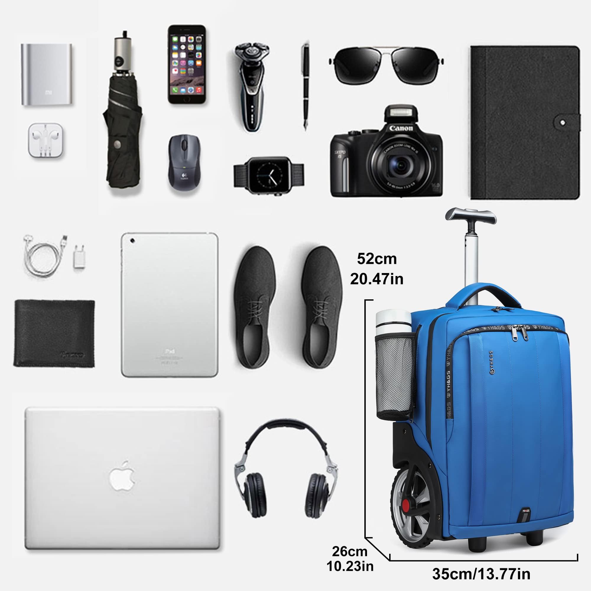 Rolling Backpack, Travel Backpack with Wheels, Rolling Backpack for Women Men, Carry on Luggage with Rolling Laptop Backpack for Travel Work, Fit 17.3 Inch Notebook Men Women (Blue)