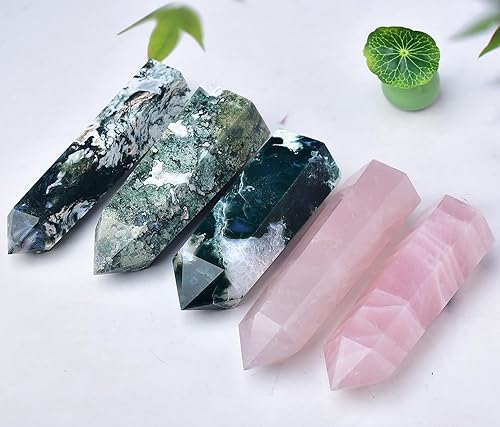 Miniatura 6 de Torres grandes de ágata musgo, obelisco de punta de cristal verde, 6 facetas curativas, varita de piedra de cristal para regalo de meditación,