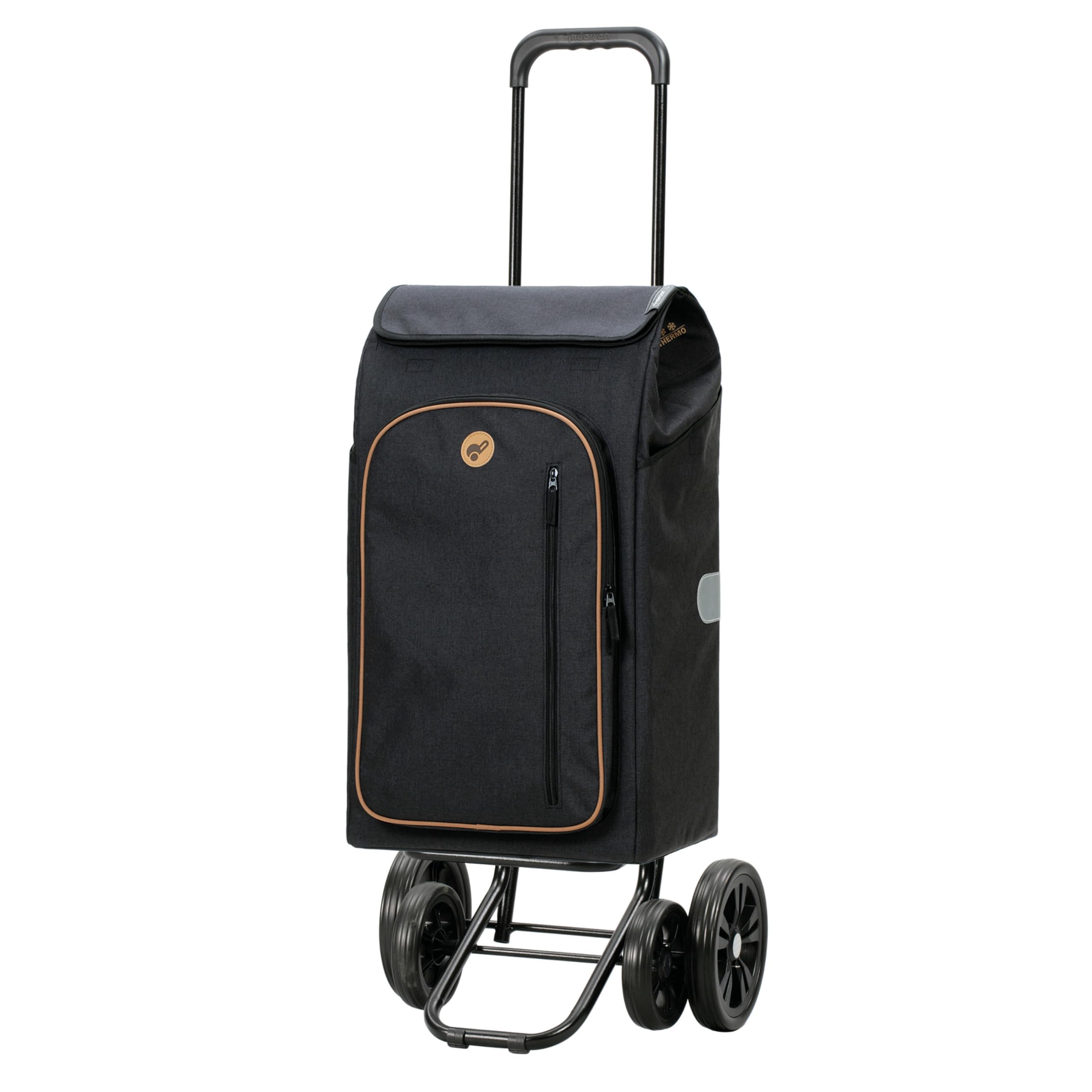 Andersen Einkaufstrolley - klappbar - 61 Liter - 4 Räder - mit Kühlfach | höhenverstellbar - belastbar 50 kg - Stahlgestell - Trolley - Quattro Shopper Folke schwarz