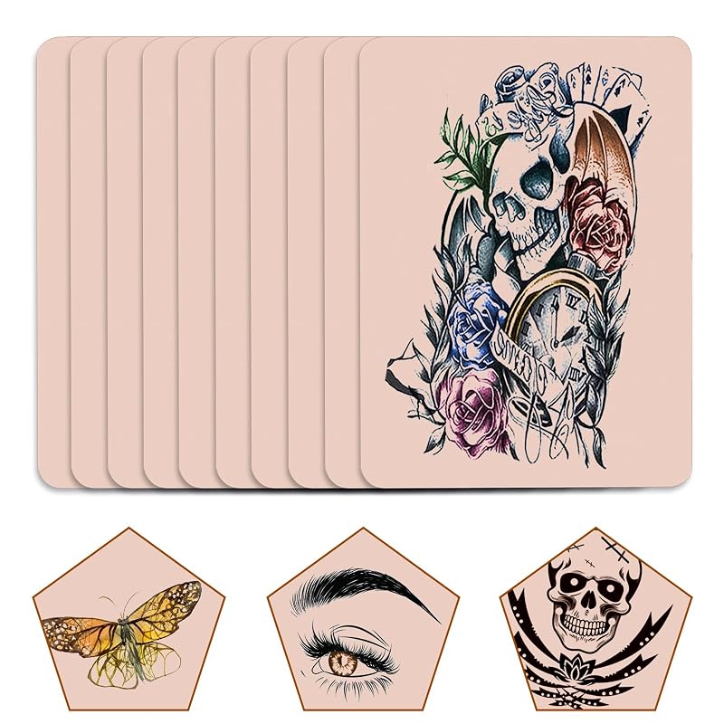 10 folhas de silicone para prática de tatuagem auhanth, dupla face, 14,48 cm x 19,3 cm, Pacote com 10