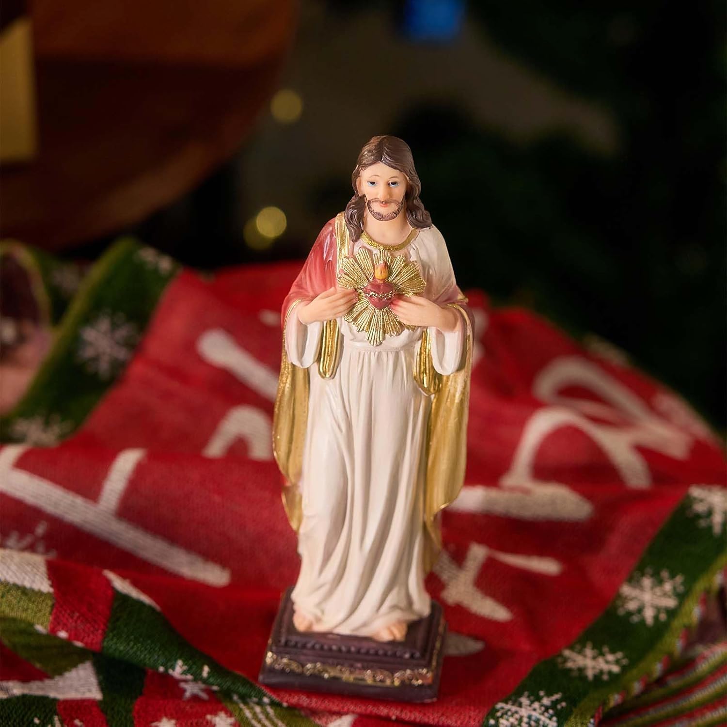 Zayton Jesus Statue Sacred Heart Jesus Christ Figure Catholic Figurine Religious Indoor Home Decor Hand Painted 8 inch - Image 5