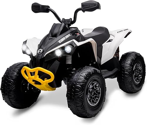 GAOMON Vehículo eléctrico para niños, 12 V, con licencia BRP Can-am de 4 ruedas, con luces LED, suspensión de resorte, Bluetooth, música, USB,