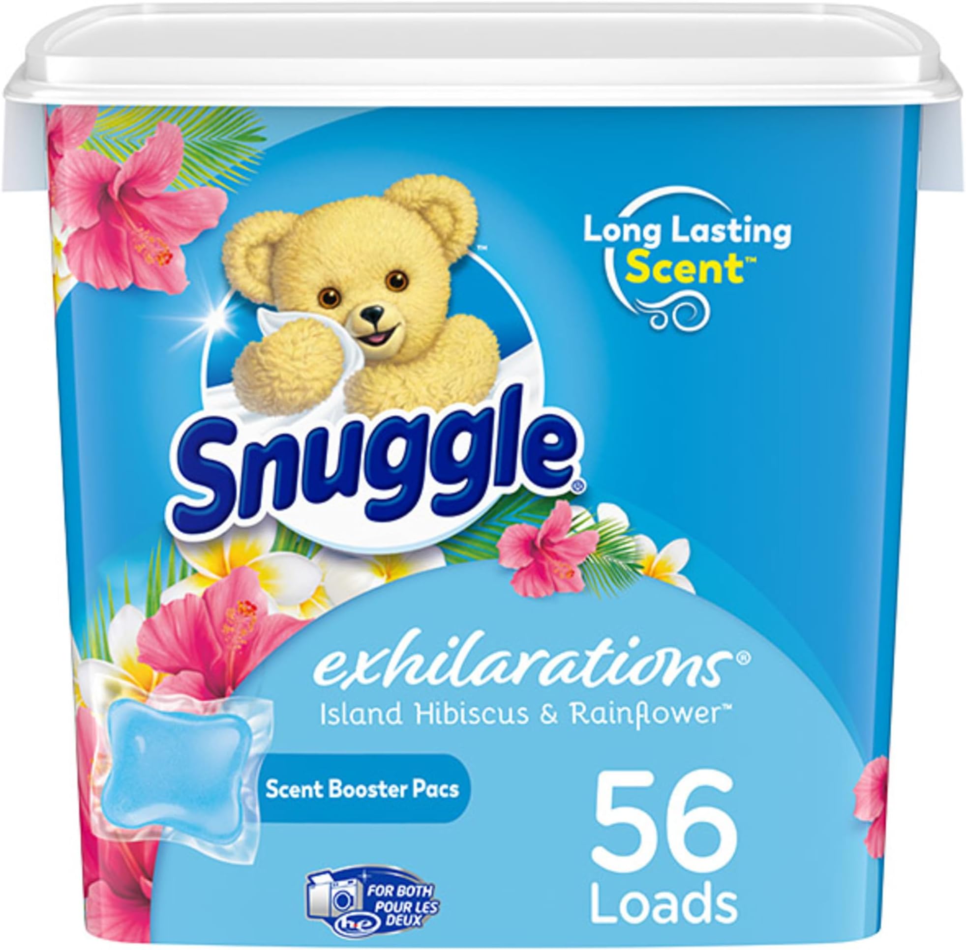 Snuggle Exhilarations in Wash Laundry Scent Booster Pacs, Island Hibiscus and Rainflower, 56 Count