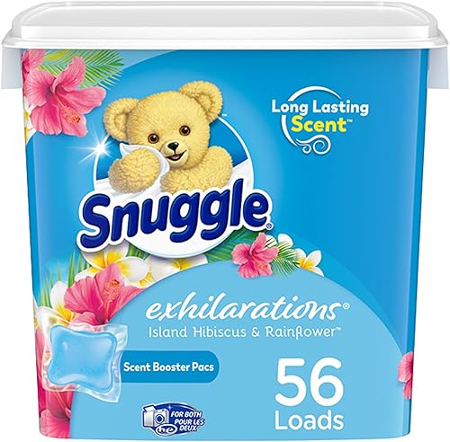 Snuggle Exhilarations in Wash - Paquete potenciador de aroma para lavandería, hibisco de isla y flor de lluvia, 56 unidades