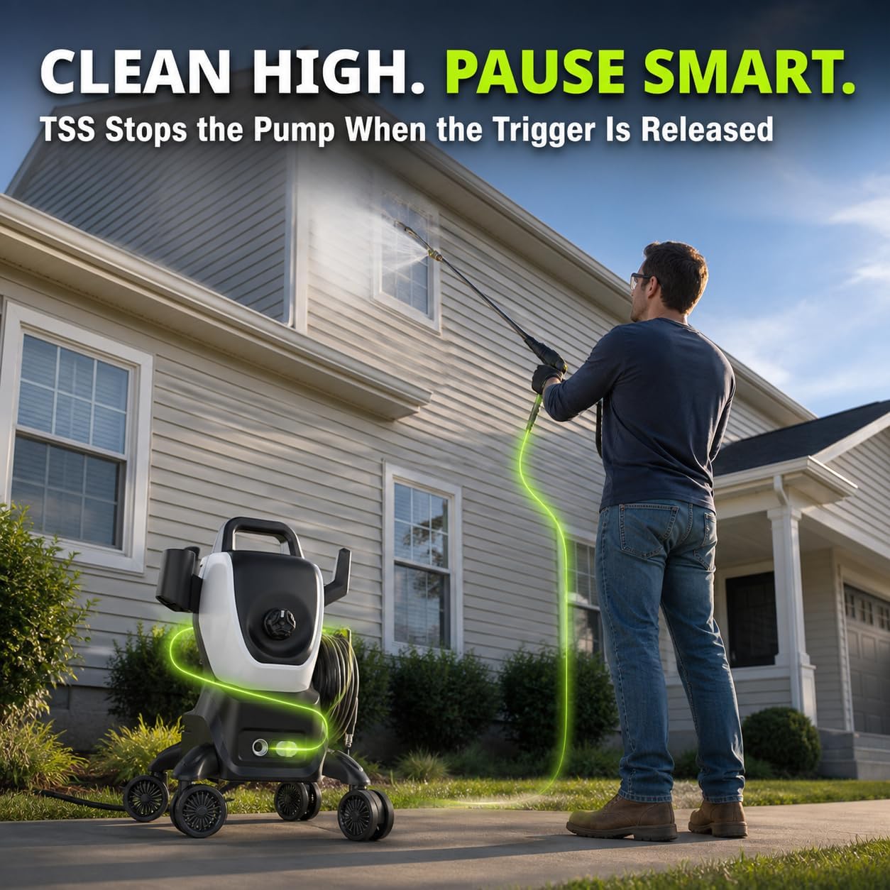 Pressure Washer, 3800 Max PSI, 2.4 GPM, 4-Wheel Mobility, Foam Cannon