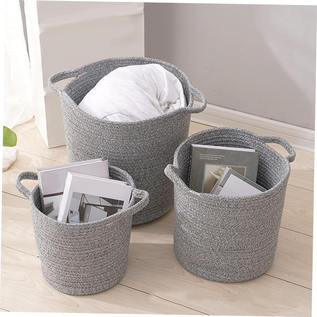 Portable Cotton Laundry Basket with Handles Large Dual Color Hamper for Clothes Storage Sturdy for Bathroom Nursery Laundry Use Height