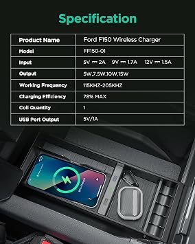 DiffCar for Ford F150 Wireless Charger 2009-2026, Center Console Organizer Box for F-150, Truck Accessory for F150 2025 2024 2023 2022 2021 2020 2019 2018 2017 2016 2015 2014 2013 2012 2011 2010 2009