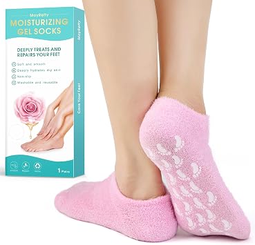 MoyRetty Moisturizing Silicone Gel Socks, 8.66 inches, for Dry Cracked Feet Care Gel Silicone Aloe Spa Socks for Women -Pink