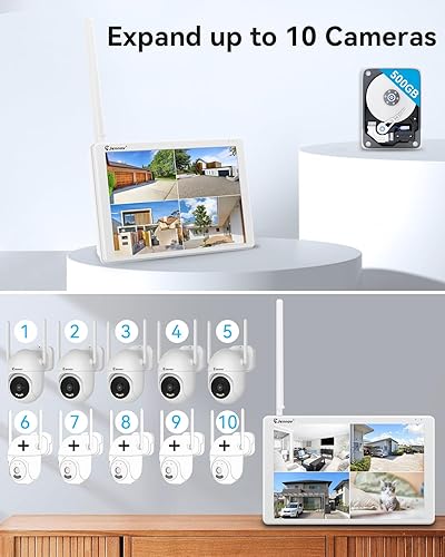 Miniatura 8 de Jennov Sistema de cámara de seguridad inalámbrica de 5 MP con monitor, kit NVR de 10 canales con 4 cámaras alimentadas por tomacorriente, disco duro