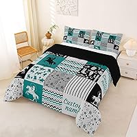 Vista 4 de Erosebridal Juego de ropa de cama personalizado con diseño de carrera de barril, colcha occidental a cuadros, juego de edredón con estrellas