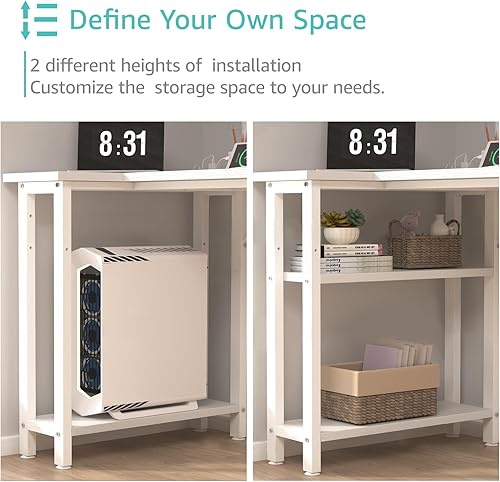 Miniatura 8 de Lufeiya Escritorio blanco en forma de L para computadora con cajones y estantes de almacenamiento, escritorio de esquina de 47 pulgadas con toma de