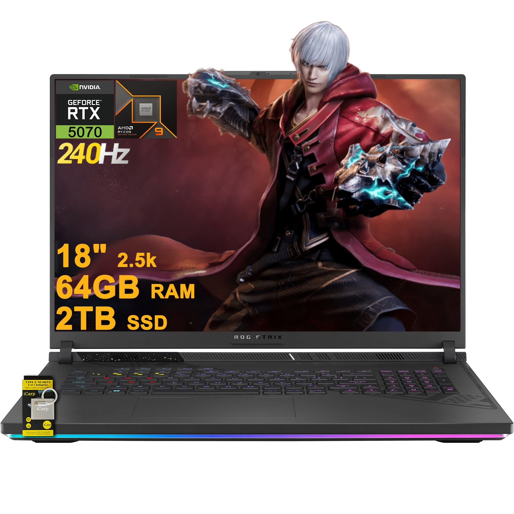 ASUS ROG Strix G18 G814 Gaming Laptop 18" 2.5k (2560x1600) 240Hz (100% DCI-P3) AMD 16-core Ryzen 9 9955HX (>i9-14900HX) 64GB DDR5 2TB SSD GeForce RTX