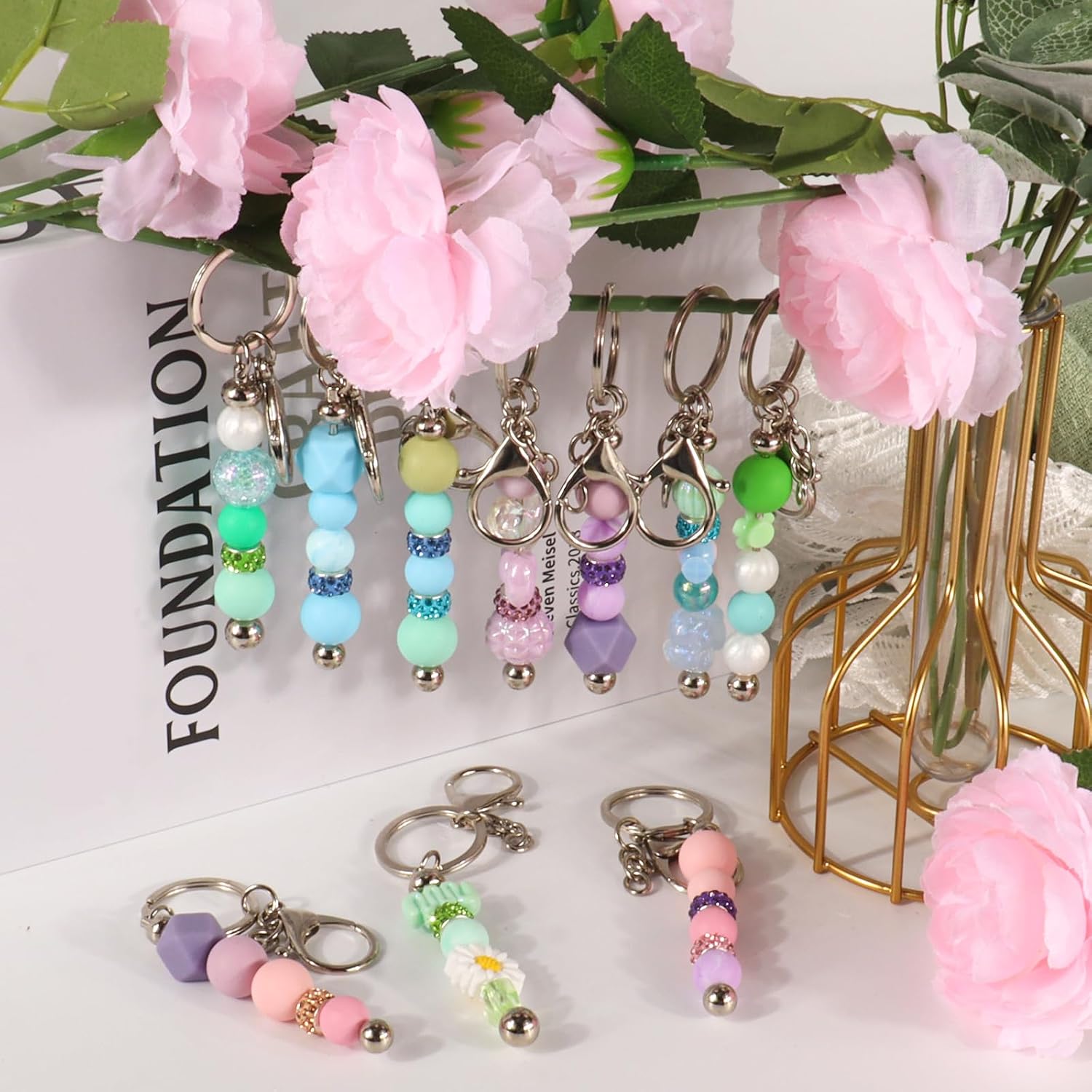 22 Pack Beadable Keychain Bars DIY Blank Beadable Keychains Creative Customized Keychains Bar Keychain Making Kit for Women Man Jewelry Making Gift