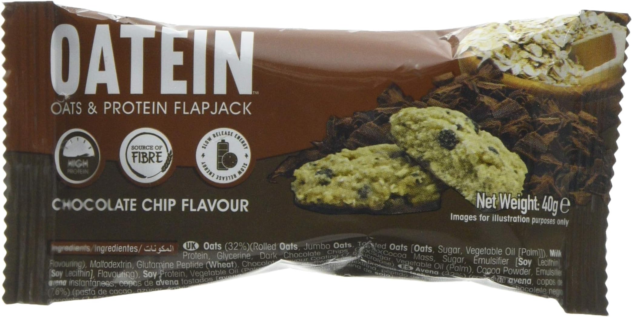 Oatein Flapjack (20 x 40g) - High Protein Flapjack with Oats Complex Carbohydrate Healthy High Fibre Snack Flapjacks - Chocolate Chip